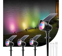 ALUSSO Solar Spot Lights, 7 Colors Landscape Spotlights, Solar Powered Wall Lights Dark Sensing Auto On/Off, IP65 Waterproof for Pathway,Yard, 4 Pack