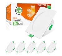 ALUSSO Square LED Downlights Dimmable 7W IP44 Slim Recessed Ceiling Lights, 3CCT 3000K Warm 4000K Neutral 6500K Cool Adjustable Bathroom Spotlights, White, 6 Pack