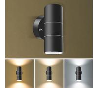 ALUSSO Stainless Steel Up Down Light IP65 Waterproof, Outdoor Wall Light Mains Powered, 2x8W GU10 LED Bulb Included, Warm White/Neutral White/Cool White Selectable,Outside Security Light for Porch