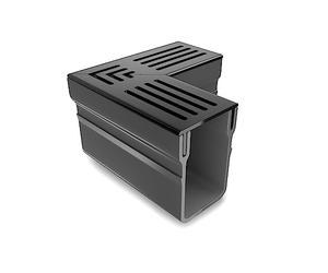 AluSthetic Corner Piece for PVC Threshold Drainage Channel with Anodized Aluminium Black Grating | Outdoor Driveway Patio Garden Drainage Systems | Channels & Grating | Soakaway Storm Drain (x1)