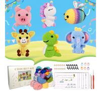 Alutaba 6Pcs Crochet Kit for Beginners Adults, Crochet Animal Kits for Adults and Teens with Step by Step Videos Tutorials, Knitting Kit for Crochet Lovers Great, DIY Handmade Crochet Kit Dolls