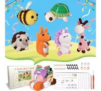 Alutaba 6Pcs Crochet Kit for Beginners Adults, Crochet Animal Kits for Adults and Teens with Step by Step Videos Tutorials, Knitting Kit for Crochet Lovers Great Birthday, DIY Keychain Pendants