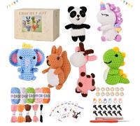 Alutaba 6Pcs Crochet Kit for Beginners, Crochet Animal Kits for Adults and Kids with Step by Step Videos Tutorials, Knitting Kit for Crochet Lovers Great Birthday, DIY Keychain Pendants