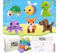 Alutaba Crochet Kit for Beginners Adults, 6Pcs Crochet Animal Kits for Adults and Kids with Step by Step Videos Tutorials, Knitting Kit for Crochet Lovers Great, DIY Handmade Crochet Kit Dolls