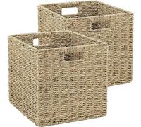 Aluusy 2 Storage Baskets, Hand Woven Wicker Basket Cube 28 cm, Large Collapsible Water Hyacinth Paper Basket with Handles, Decorative Basket for Bathroom Shelves Kallax Kitchen