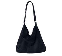 ALUWU Crossbody Corduroy Tote Bag for Women with Zipper and Adjustable Strap, 002-black, One Size