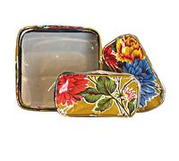 Alux 3-Pc Travel Makeup Bags; Waterproof Multi-Color Travel Toiletry Bag Set Large and Medium Makeup Bags for Travel and Cosmetics Small Makeup Bag, Crysanthemums Gold