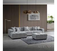 Aluxo Leonard Boucle Left Hand Corner Sofa Lhf L Shape Cloudy Grey Medium Block