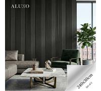 Aluxo Panelux™ Pro Wide Random Rhythmic Slat Black Oak Wall Panels - 240Cm X 30Cm (Set Of 2)