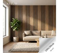 Aluxo Panelux™ Pro Wide Random Rhythmic Slat Walnut Wall Panels - 240Cm X 30Cm (Set Of 2)