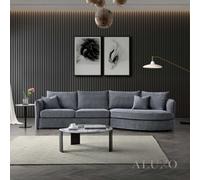 Aluxo Rubin Boucle Right Hand Corner Sofa Charcoal Black 4 Seater Curved Island