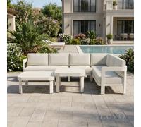 Aluxo Sofia 6-Seater Luxury Corner Sofa Set - Taupe Aluminium & Slat Tables
