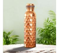 ALV Copper Water Bottle - 34oz - Large Hammered Ayurvedic 100% Pure Copper Water Bottle for Drinking Leak-Proof Lid BPA Free Non-Insulated & Eco Friendly with Premium Quality for Sport & Travel