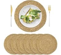 ALV Round Woven Placemats, Round Woven Placemats Set of 6 Handwoven Jute Placemats, Braided Table Mats Dining Table, Home, Party, Wedding