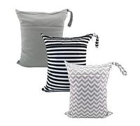 ALVA ALVABABY 3pcs Baby Cloth Diaper Wet Dry Bags Waterproof Reusable with Two Pockets Travel Beach Pool Daycare Soiled Baby Items Yoga Gym Bag for Swimsuits or Wet Clothes M Size 3L-ZM01