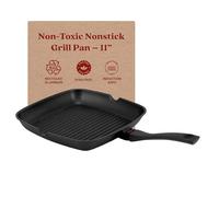 Alva Energy 11 Inch Ceramic Coated Cast Aluminum Grill Pan Nonstick Easy Clean Even Heating with Grill Marks Fat Drainage Lightweight Sturdy Indoor Oven Induction Cooking Stay Cool Balanced Handles