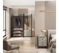 Alva Grey Oak 3 Piece Bedroom Furniture Set 2 Drawer Open Wardrobe 4 Shelf Open Wardrobe 3 Drawer Bedside Storage Clothes