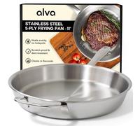 Alva Maestro 11″ 5-Ply Stainless Steel Frying Pan - Even-Heat Cooking, Oven Safe, Induction Compatible, Non-Toxic, Professional Skillet