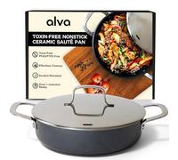 Alva Maestro 3.5Qt Ceramic Sauté Pan with Lid - PFAS/PFOA/PTFE-Free, Non-Toxic Nonstick - Induction & Oven Safe, Even-Heat Aluminum, Dishwasher Safe - Professional Quality Black Sauté Pan
