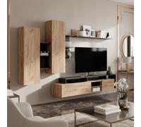 Alva Modern Living Room Wall Unit With Cabinets Shelving And Tv Stand Oakcraft And Anthracite