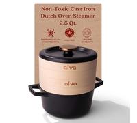Alva Nori 2.5 Qt. Enameled Cast Iron Dutch Oven with Lid and Steamer Inserts, Heavy Duty Non Toxic Pot for Bread Baking, Roasting Steaming Cooking, Easy Clean Oven Safe Elegant Design, Durable Quality