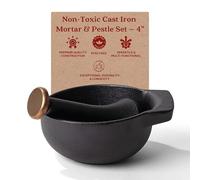 Alva Nori Enameled Cast Iron Mortar & Pestle Set - 2-Cup Heavy Duty Spice Grinder with Textured Interior - Durable Kitchen Tool for Guacamole, Herbs, Pesto, 4" Black Non-Toxic