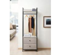 Alva Open Double Wardrobe With 2 Drawers Grey Oak Storage Clothes Hanging Rail Stand