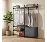 Alva Pair Of Double Open Wardrobes With 2 Drawers 4 Shelves Dark Grey Clothes Rail