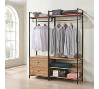 Alva Pair Of Double Open Wardrobes With 2 Drawers 4 Shelves Oak Clothes Rail