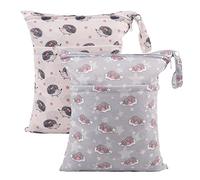 ALVABABY 2pcs Cloth Diaper Wet Dry Bags Waterproof Reusable with Two Zippered Pockets Travel Beach Pool Daycare Soiled Baby Items Yoga Gym Bag for Swimsuits or Wet Clothes LZD2324