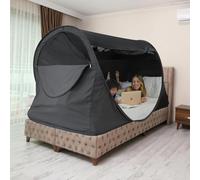Alvantor Bed Canopy Tents Full Size Dream Privacy Space Sleep Tents Indoor with 2 in 1 Windows Pop Up Frame Curtains Breathable Reducing Light Black (Mattress Not Included)