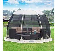 Alvantor Pop Up Gazebo Screen House, 8-10 Person Instant Mosquito Netting Camping Dome Shelter Tent, UV Resistant Sun Shelter Canopy Event Tent for Party, Garden, Patio, Backyard (12'x12', Beige)