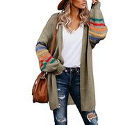 AlvaQ Women's Cardigans Long Sleeve Open Front Rainbow Striped Color Block Loose Casual Womens Oversized Cardigan Ladies Long Lightweight Knit Outwear Coat Jacket Sweaters Khaki S UK 6 8