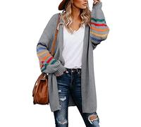 AlvaQ Women's Cardigans Long Sleeve Open Front Rainbow Striped Color Block Loose Casual Womens Oversized Cardigan Ladies Long Lightweight Knit Outwear Coat Jacket Sweaters Grey M UK 10 12