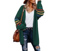 AlvaQ Women's Cardigans Long Sleeve Open Front Rainbow Striped Color Block Loose Casual Womens Oversized Cardigan Ladies Long Lightweight Knit Outwear Coat Jacket Sweaters Green L UK 14 16