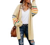 AlvaQ Women's Cardigans Long Sleeve Open Front Rainbow Striped Color Block Loose Casual Womens Oversized Cardigan Ladies Long Lightweight Knit Outwear Coat Jacket Sweaters Beige S UK 6 8