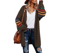 AlvaQ Women's Cardigans Long Sleeve Open Front Rainbow Striped Color Block Loose Casual Womens Oversized Cardigan Ladies Long Lightweight Knit Outwear Coat Jacket Sweaters Brown S UK 6 8