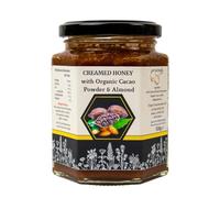 Alvari 100% Raw Creamy honey infused with Cacao Powder and Almonds - Whipped Honey from Local Bees - Smooth Honey with Delicious Blend - Unprocessed, Unheated & Unfiltered Honey for Health