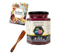 Alvari Creamed Raw Honey with Wild Berries - 100% Natural, Unprocessed & Unfiltered - Smooth Creamy Honey for Spreads & Teas - Bundle with Wooden Spoon & Healthy Recipes
