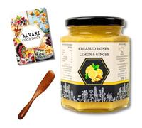 Alvari Premium Creamed Raw Honey with Lemon & Ginger - 100% Natural British Honey for Immune Support - 320g Jar with Wooden Spoon & Healthy Recipes - No Preservatives or Additives