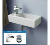 Alvey 360mm Wall Hung Cloakroom Left Basin Waterfall Mono Tap Waste
