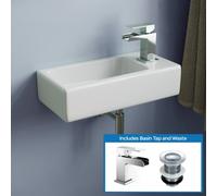 Alvey 360mm Wall Hung Cloakroom Right Basin Waterfall Mono Tap Waste