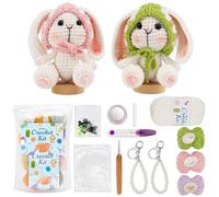 Alvian Rabbit Crochet Kit for Beginners - 2 Pack DIY Knitting Starter Set with Keyring, Includes Yarn, Metal Hooks & Accessories, Gift for Adults & Teens