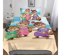 Alvin And The Chipmunks 2 Pieces Duvet Cover Set 3D Bedding Sets Animated Characters Quilt Cover with Zipper Closure Ultra Soft Microfiber Comforter Cover with Pillowcases for Boys Girls Single(135x20