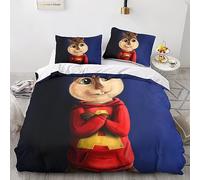 Alvin And The Chipmunks 3 Pieces Bedding Set with Pillowcases Duvet Cover with Zipper Closure Soft Microfiber Animated Characters Quilt Cover 3D Print Comforter Cover for Boys Girls Double(200x200cm)