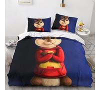 Alvin And The Chipmunks 3 Pieces Duvet Cover Set 3D Print Animated Characters Quilt Cover with Pillowcases Bedding Set Super Cozy Durable Microfiber Comforter Cover with Zipper Closure King(220x240cm)