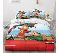 Alvin And The Chipmunks 3 Pieces Duvet Cover Set 3D Print Animated Characters Quilt Cover with Pillowcases Bedding Set Super Cozy Durable Microfiber Comforter Cover with Zipper Closure Double(200x200c