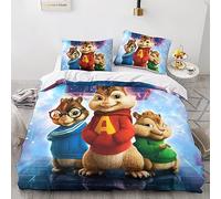 Alvin And The Chipmunks 3D Duvet Cover Bedding Sets Hotel Quality Animated Characters Quilt Cover Set With Pillowcases Soft Microfiber Comforter Cover 3 Pieces with Zipper Closure King(220x240cm)