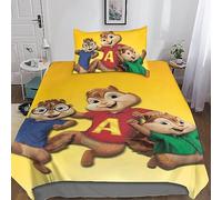 Alvin And The Chipmunks 3D Duvet Cover Bedding Sets Hotel Quality Animated Characters Quilt Cover Set With Pillowcases Soft Microfiber Comforter Cover 2 Pieces with Zipper Closure Single(135x200cm)
