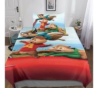Alvin And The Chipmunks 3D Duvet Cover Set Bedding Lightweight Animated Characters Quilt Cover with Zipper Closure for Kids Teens Adults Microfiber Comforter Cover 2 Pieces Set with Pillowcases Single